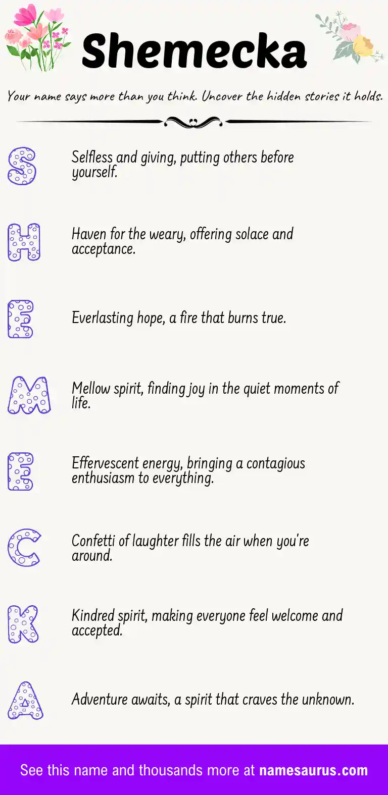 Acrostic poem about Shemecka.