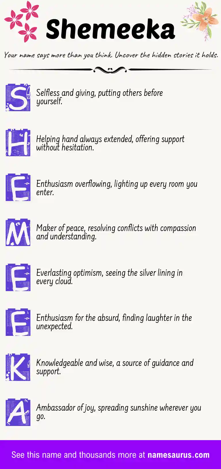 Acrostic poem about Shemeeka.