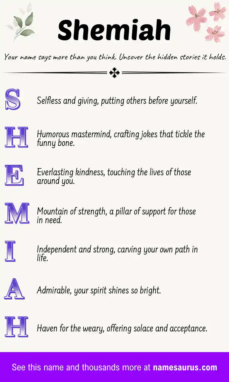 Acrostic poem about Shemiah.