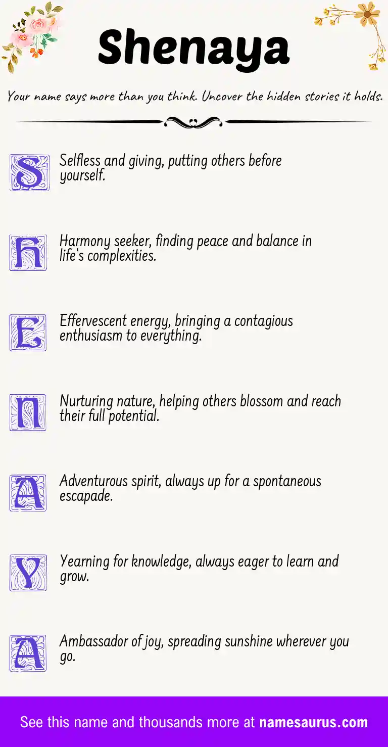 Acrostic poem about Shenaya.
