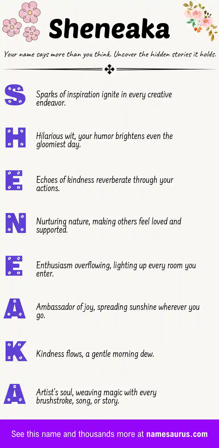 Acrostic poem about Sheneaka.