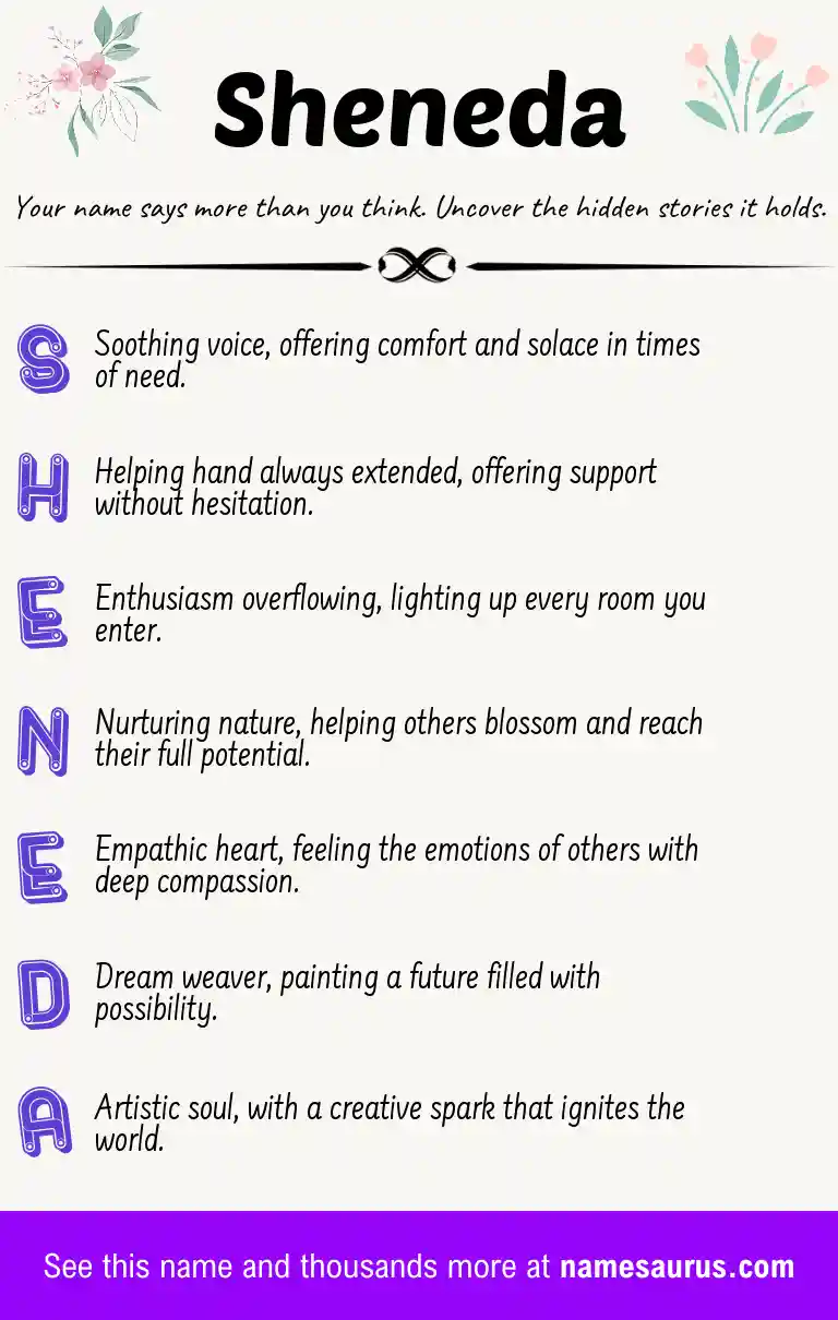 Acrostic poem about Sheneda.