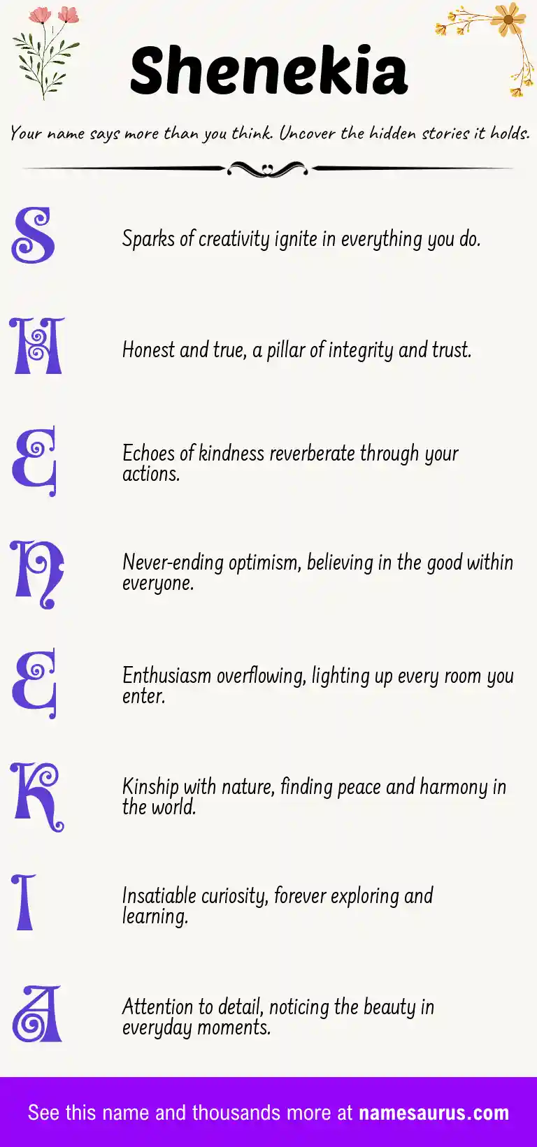 Acrostic poem about Shenekia.