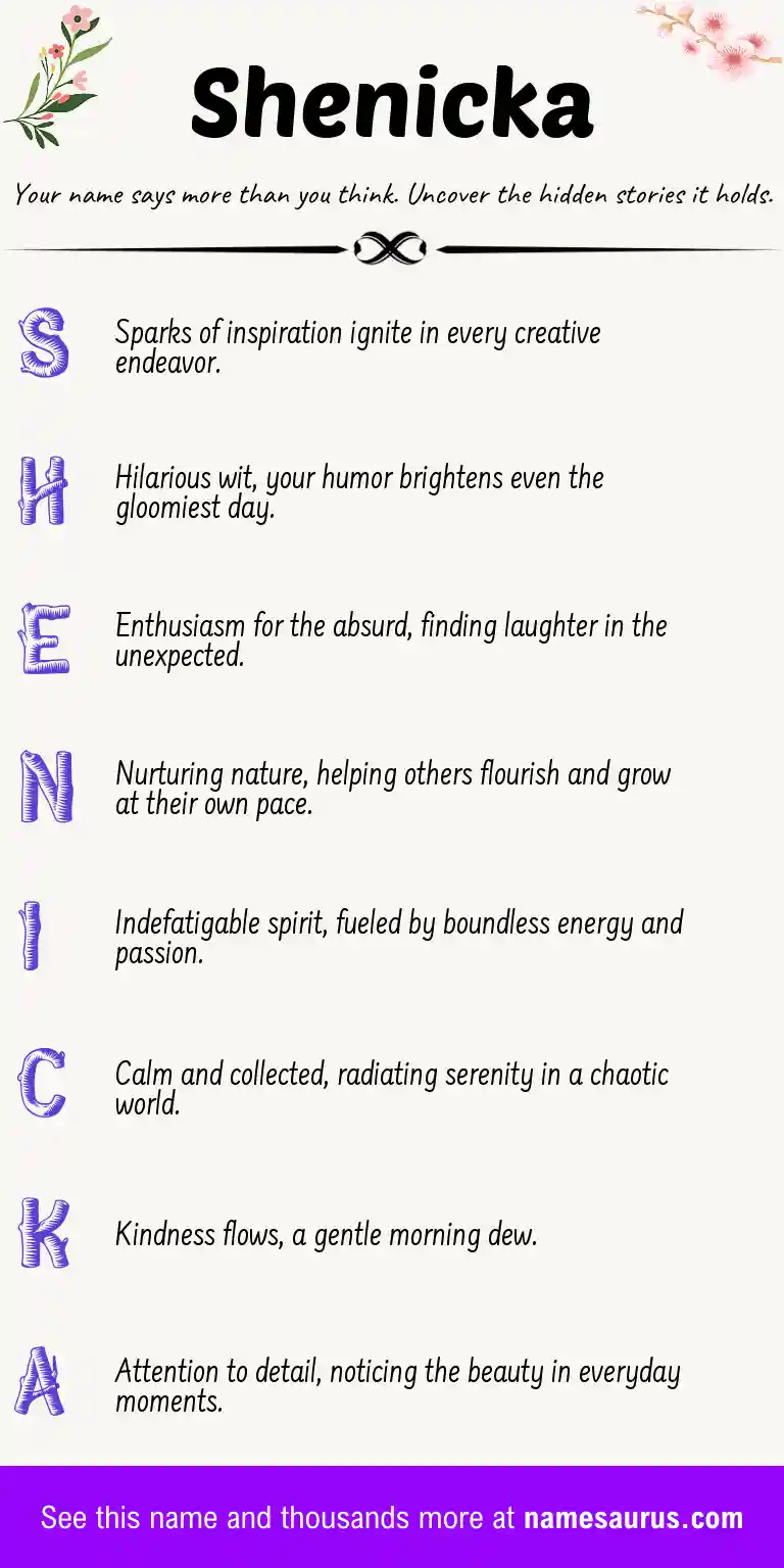 Acrostic poem about Shenicka.