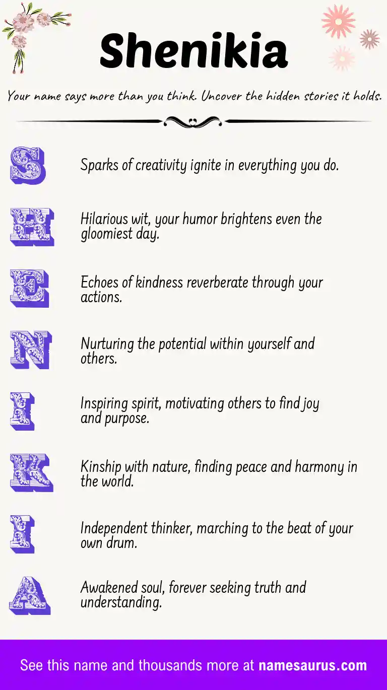 Acrostic poem about Shenikia.