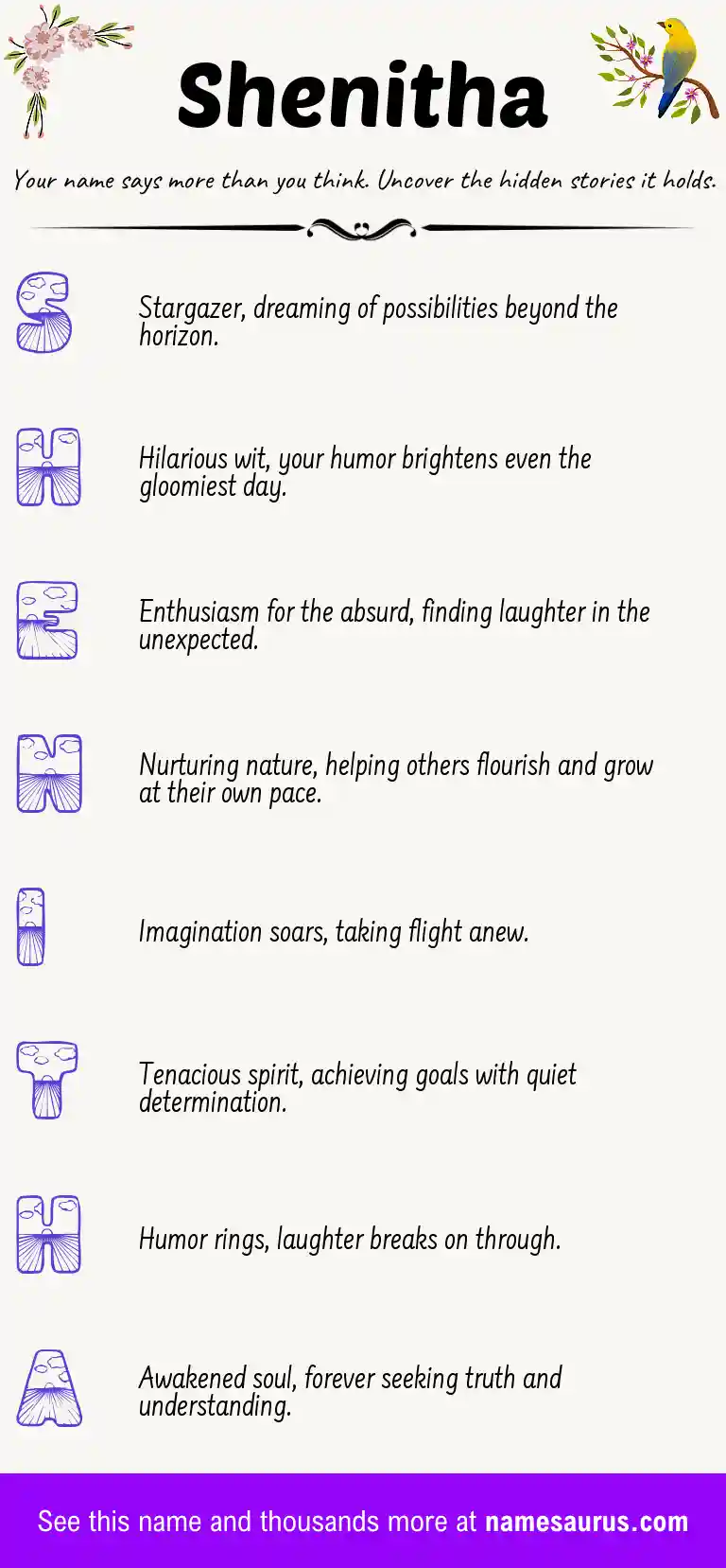 Acrostic poem about Shenitha.