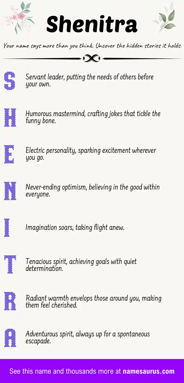 Acrostic poem about Shenitra.
