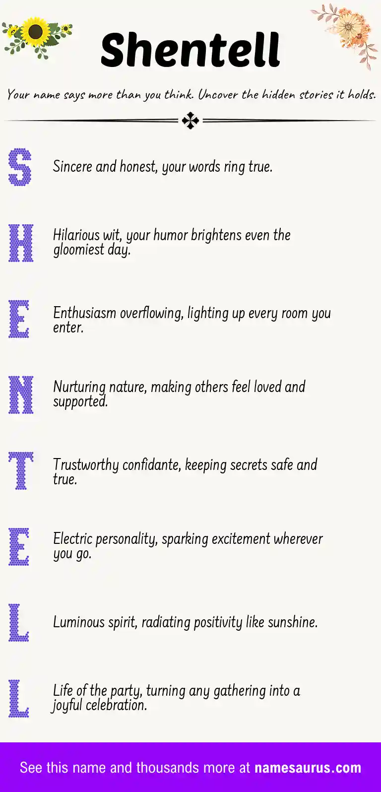 Acrostic poem about Shentell.