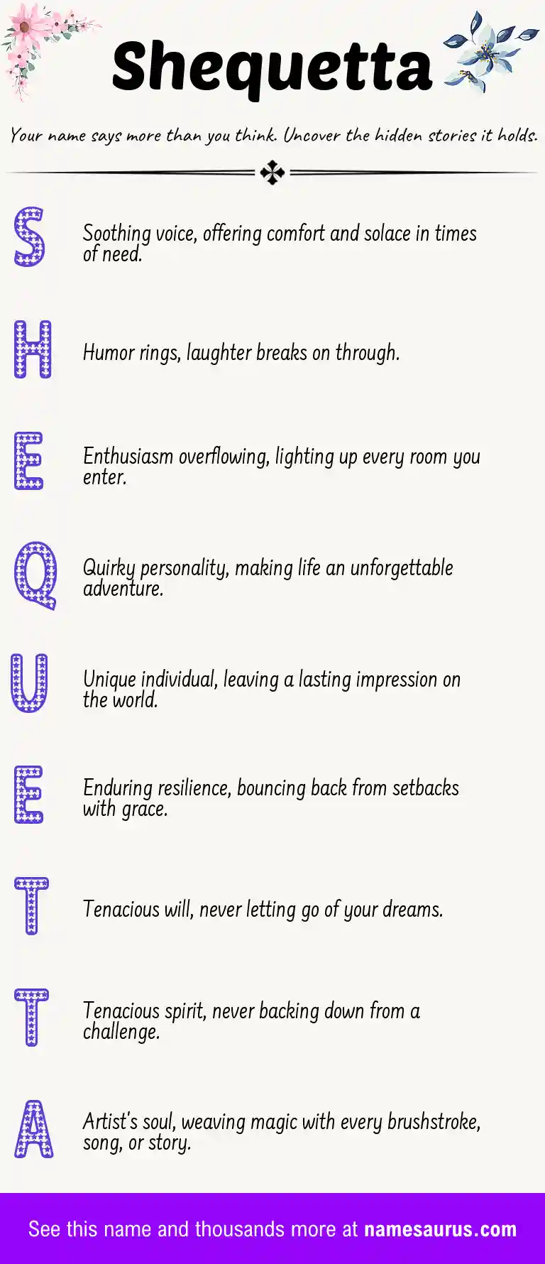 Acrostic poem about Shequetta.