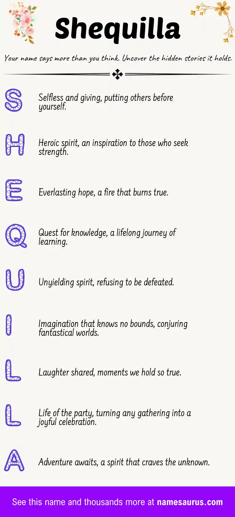 Acrostic poem about Shequilla.
