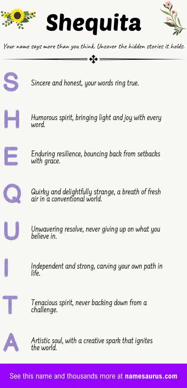 Acrostic poem about Shequita.