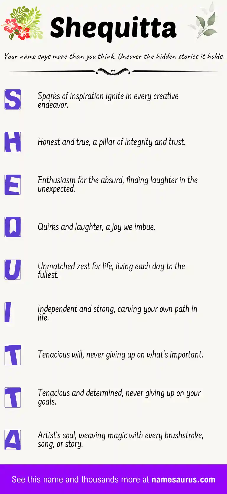 Acrostic poem about Shequitta.