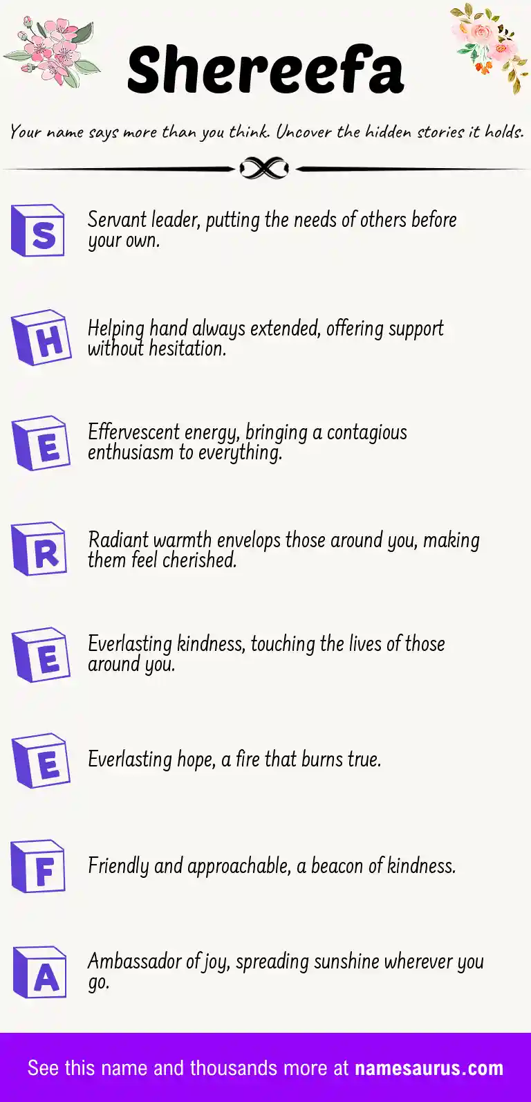 Acrostic poem about Shereefa.