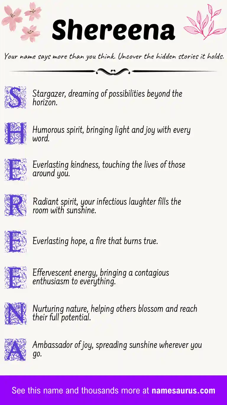 Acrostic poem about Shereena.
