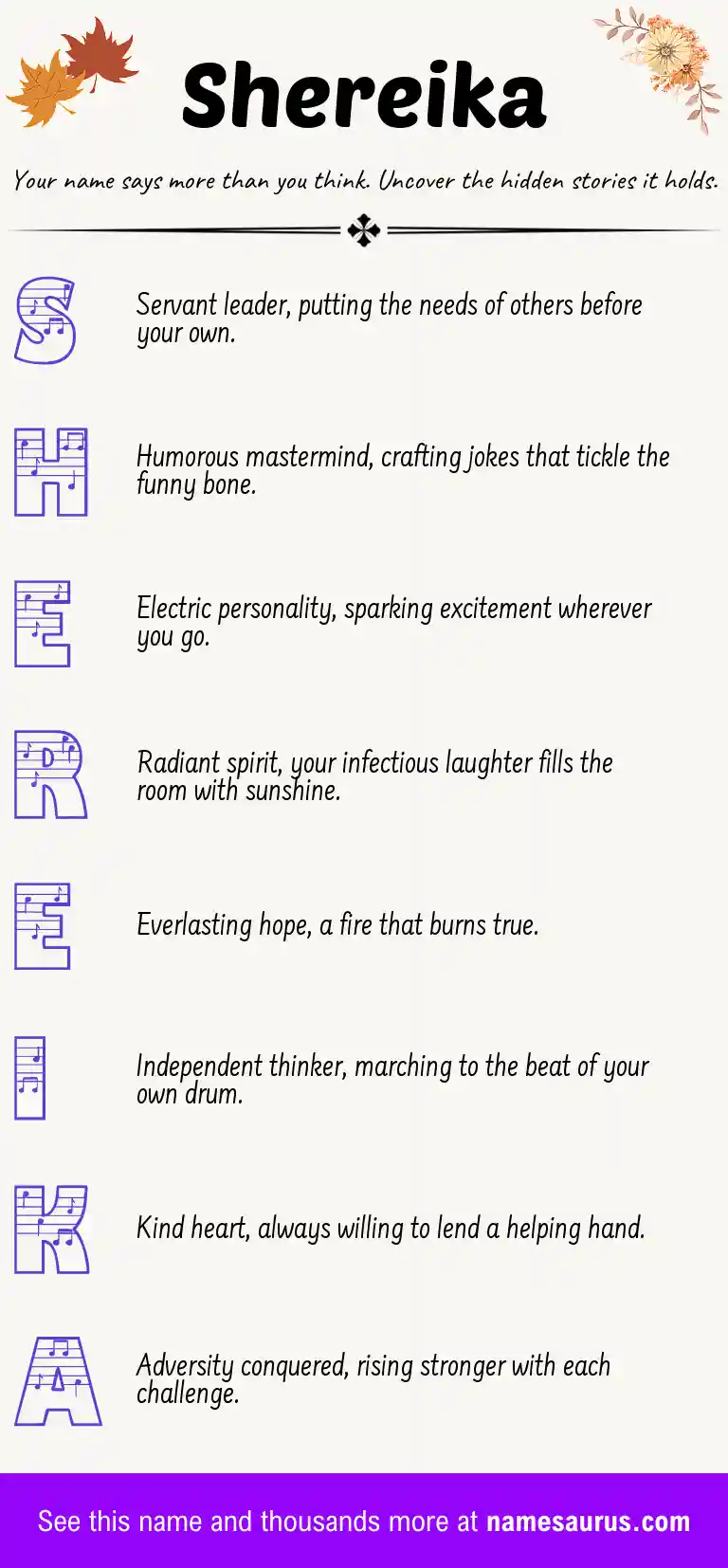 Acrostic poem about Shereika.