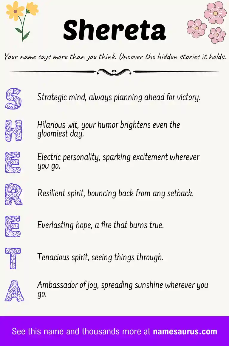 Acrostic poem about Shereta.