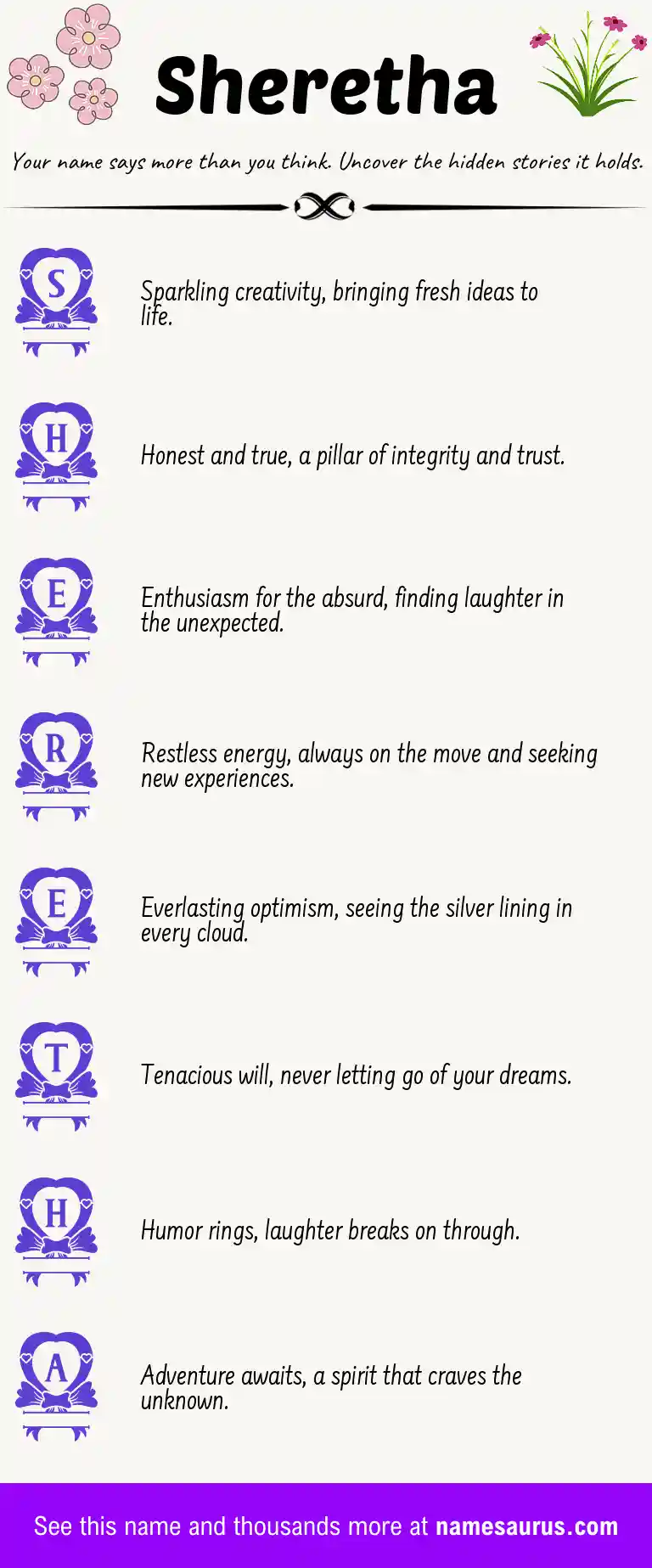 Acrostic poem about Sheretha.