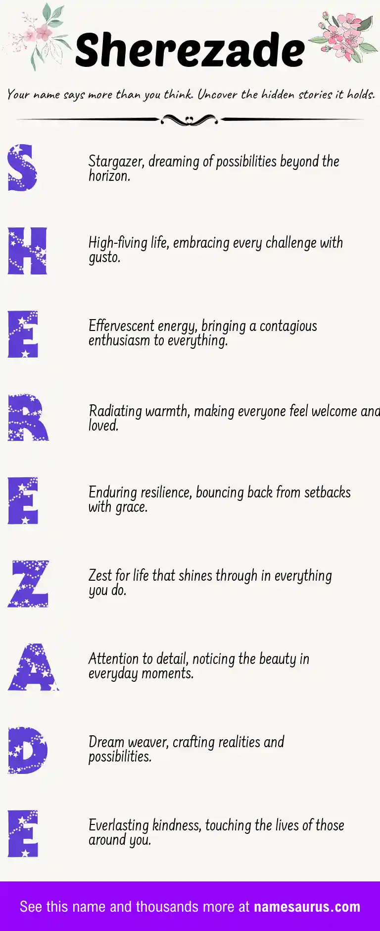 Acrostic poem about Sherezade.