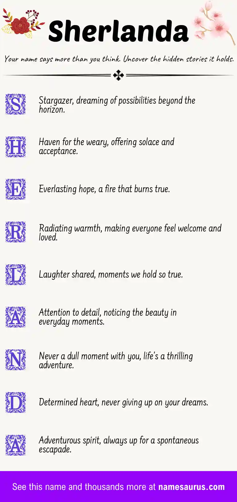 Acrostic poem about Sherlanda.