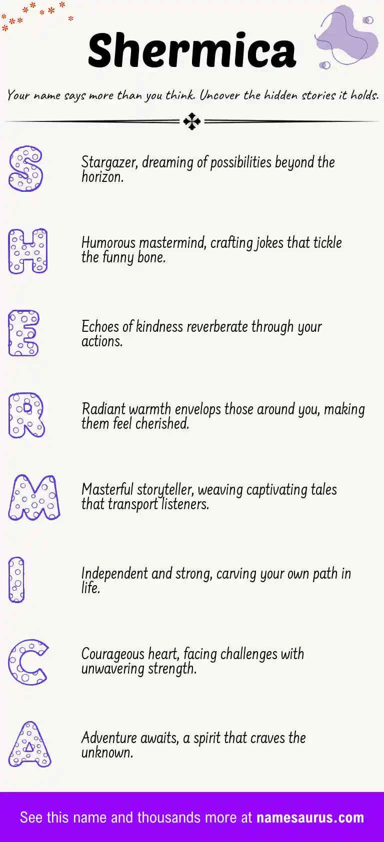 Acrostic poem about Shermica.
