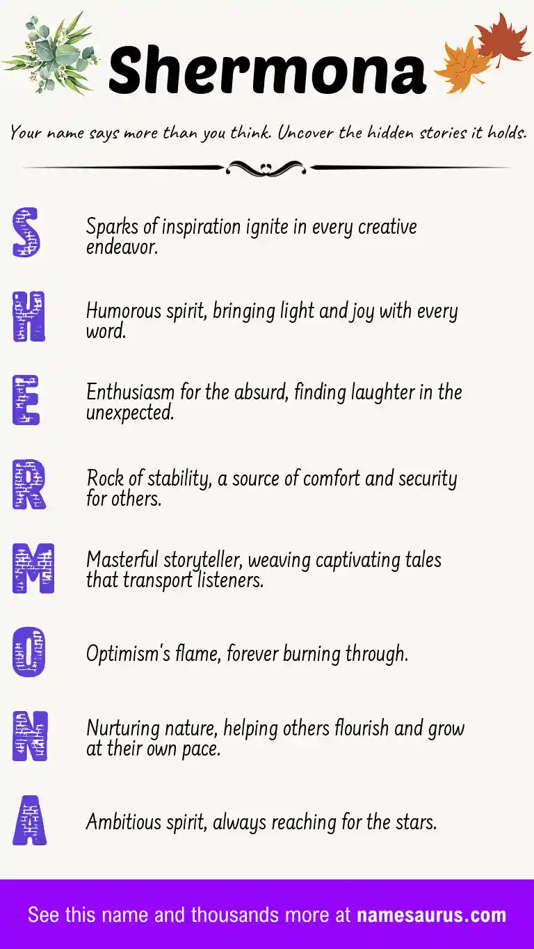 Acrostic poem about Shermona.