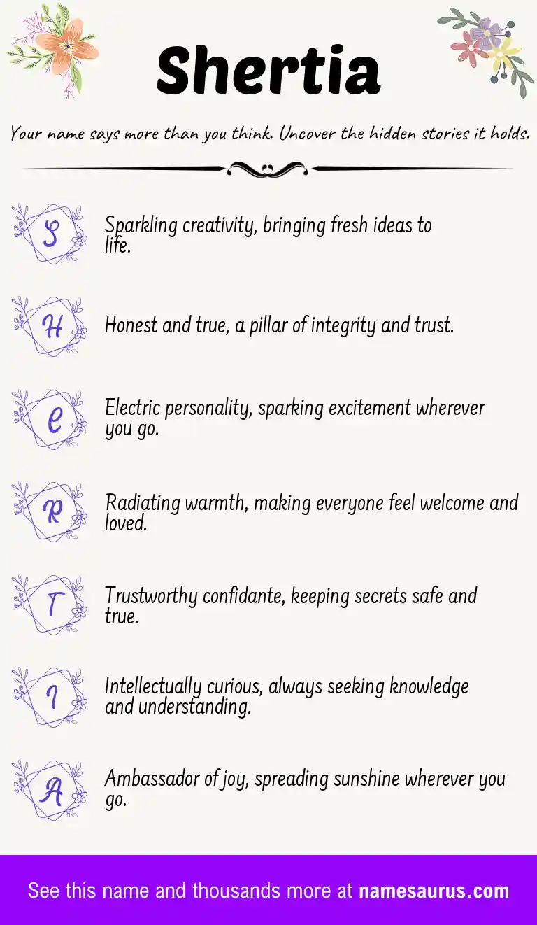 Acrostic poem about Shertia.