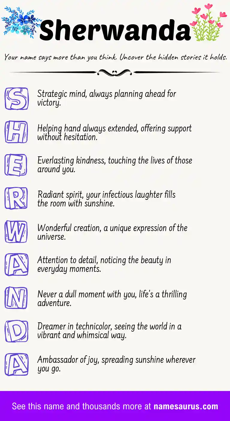 Acrostic poem about Sherwanda.
