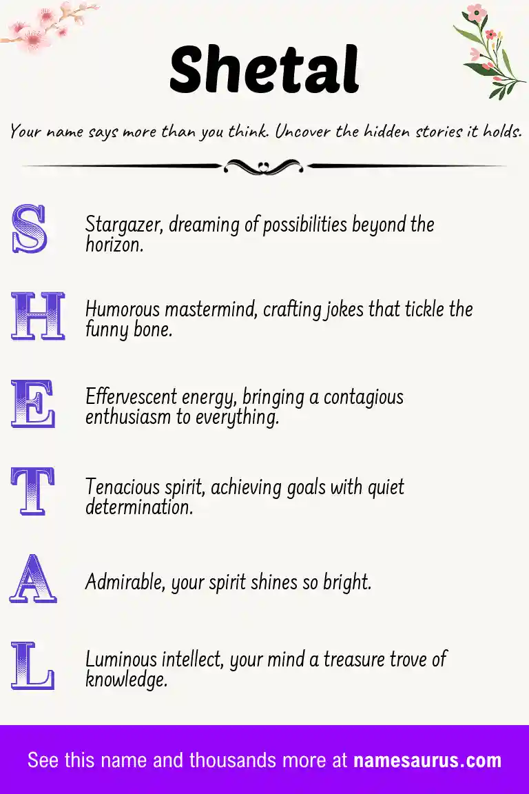 Acrostic poem about Shetal.