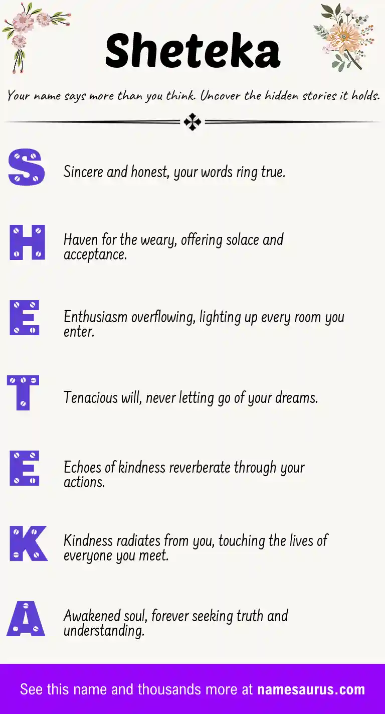 Acrostic poem about Sheteka.
