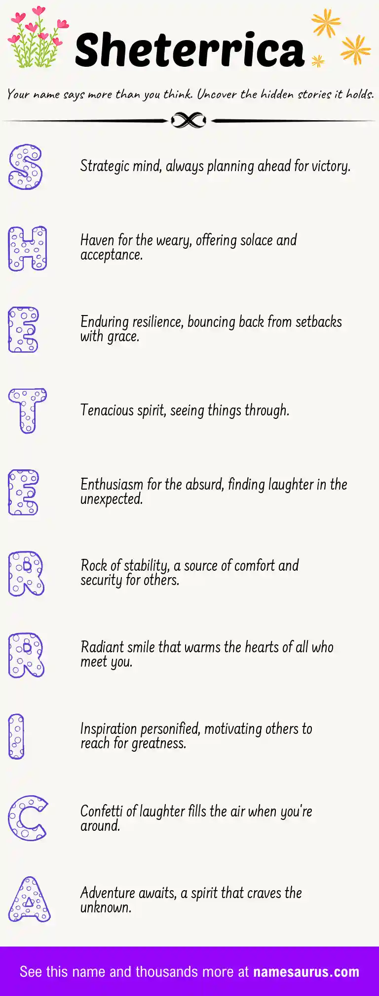Acrostic poem about Sheterrica.