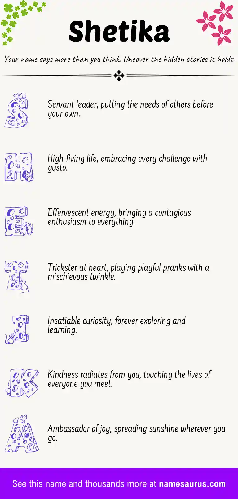 Acrostic poem about Shetika.