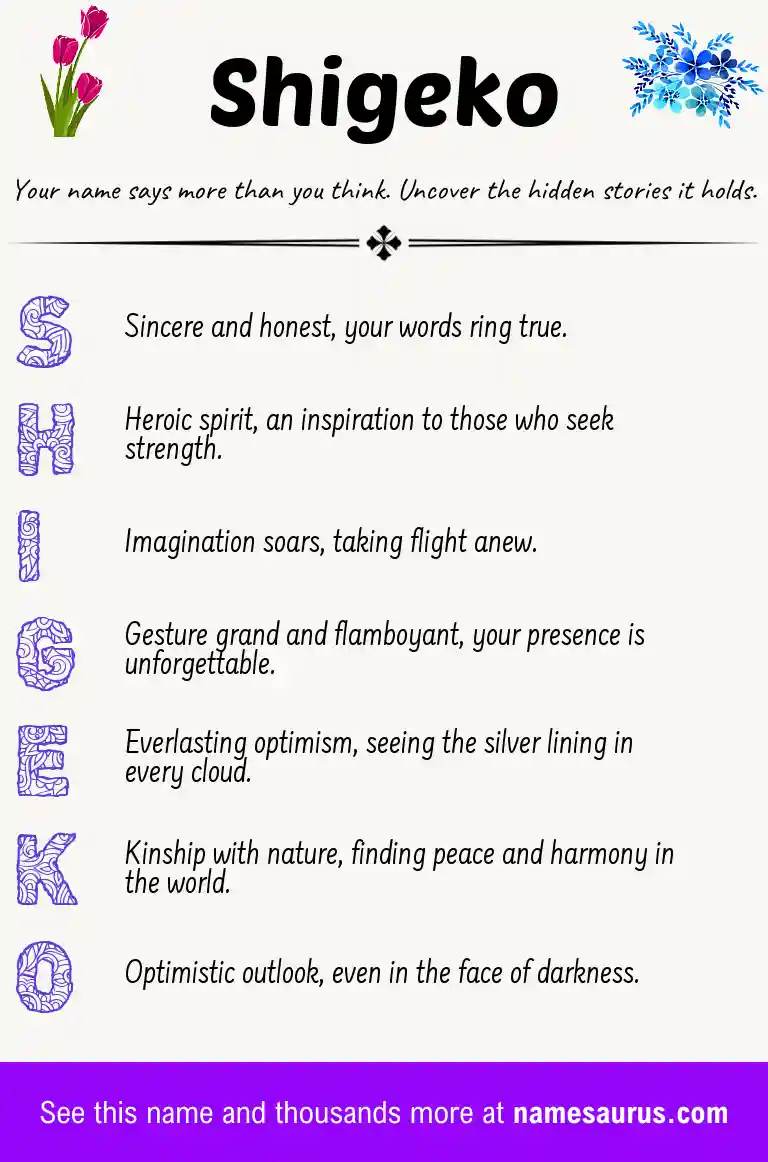 Acrostic poem about Shigeko.