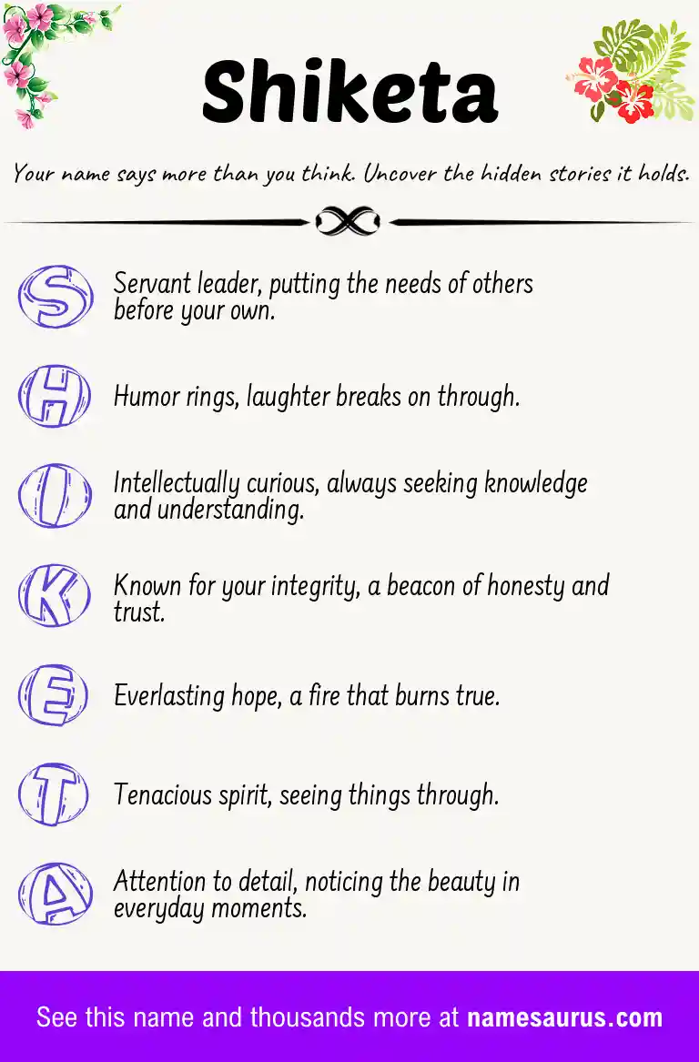 Acrostic poem about Shiketa.