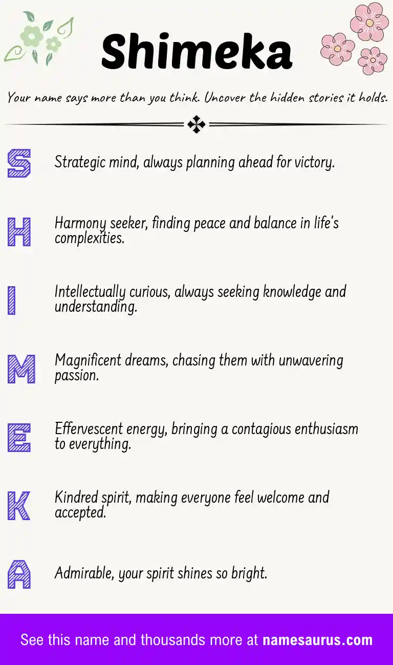Acrostic poem about Shimeka.