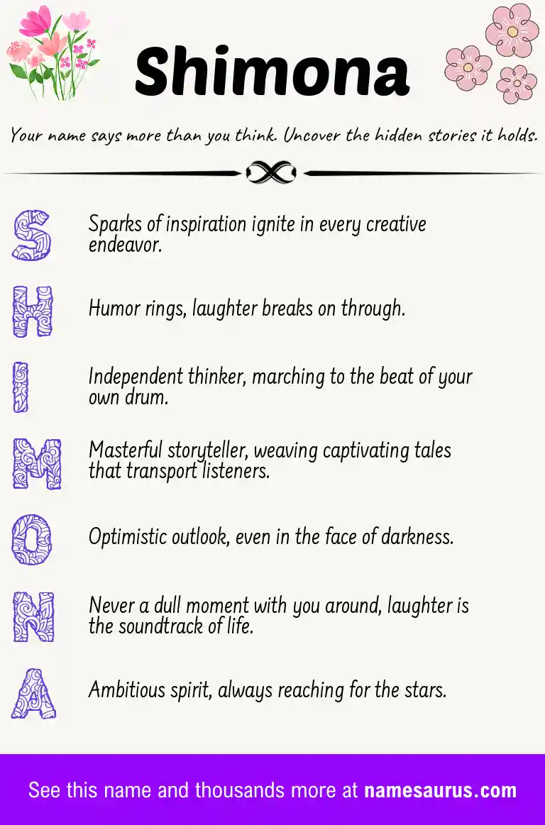 Acrostic poem about Shimona.