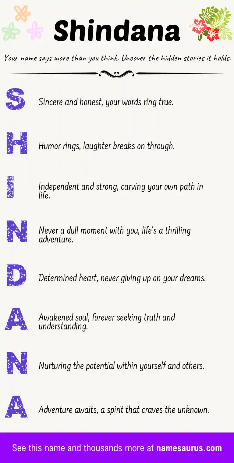 Acrostic poem about Shindana.