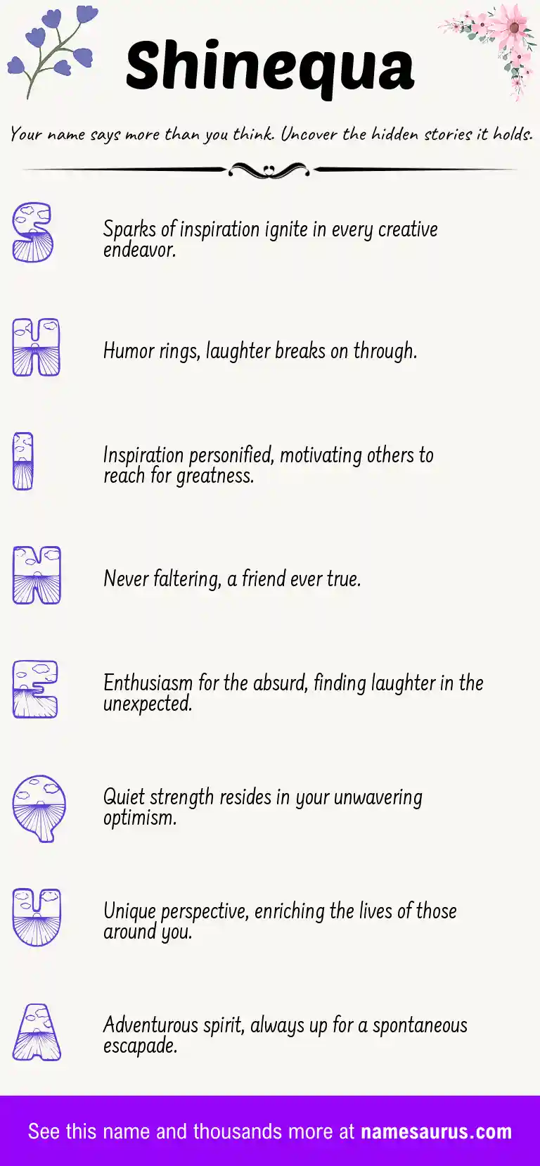 Acrostic poem about Shinequa.