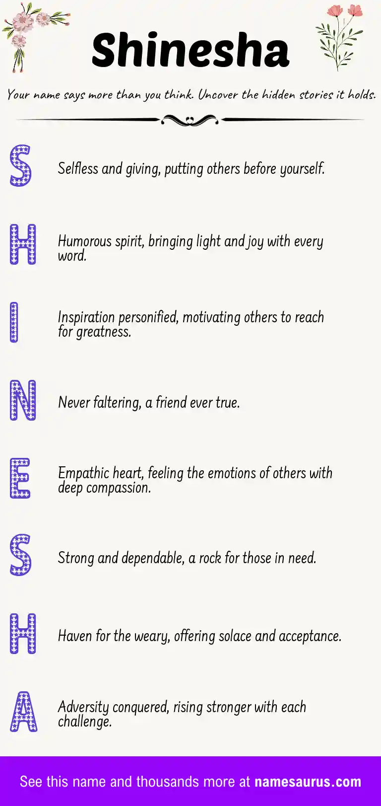 Acrostic poem about Shinesha.