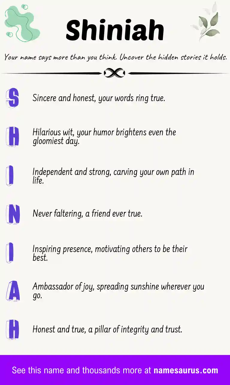 Acrostic poem about Shiniah.