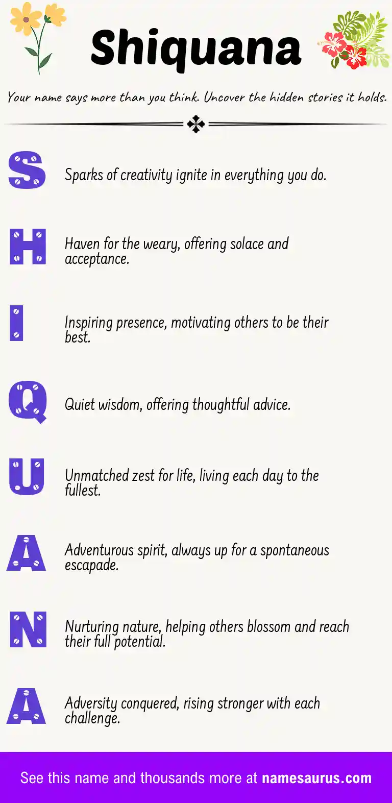 Acrostic poem about Shiquana.