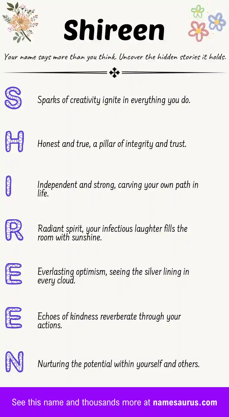Acrostic poem about Shireen.