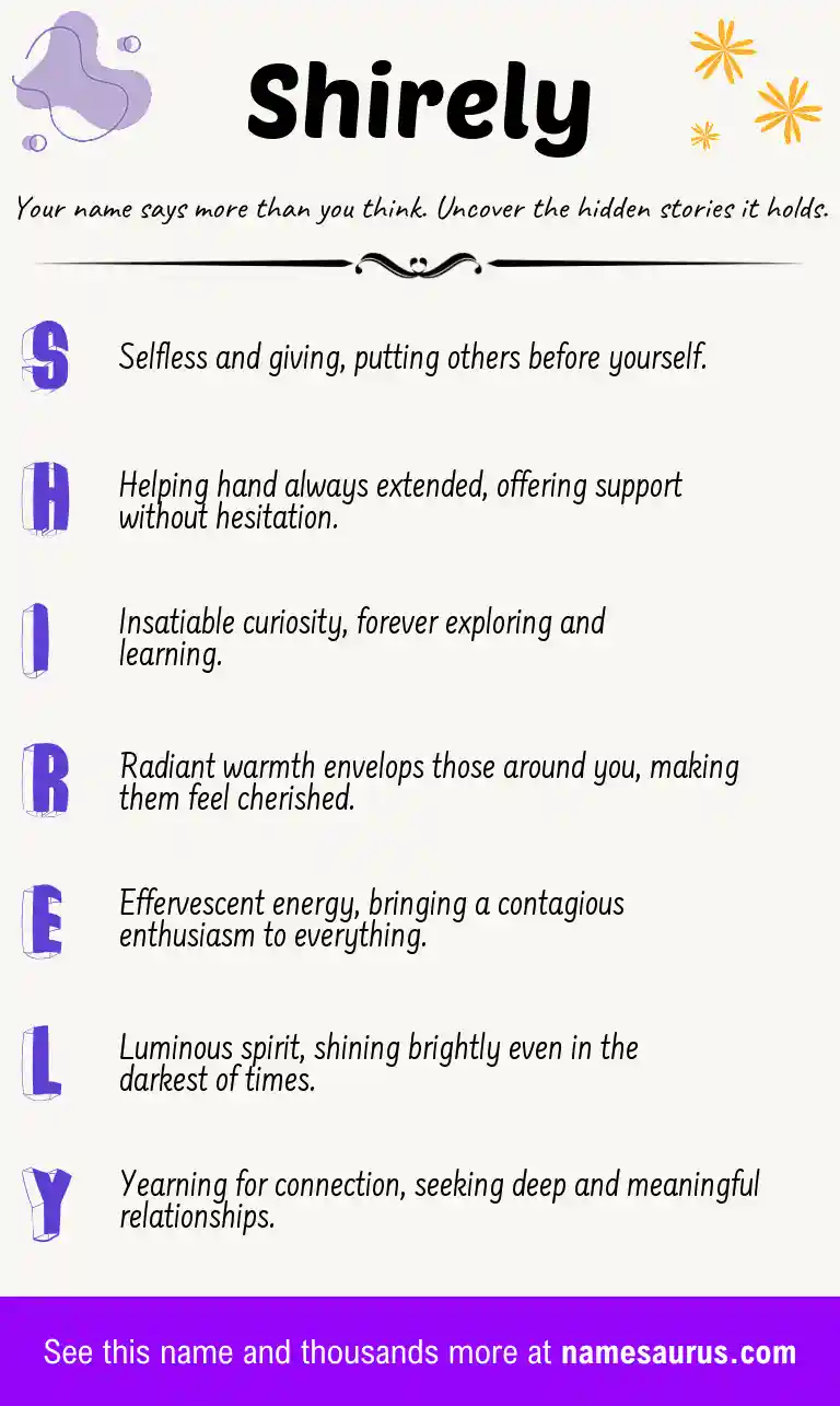 Acrostic poem about Shirely.