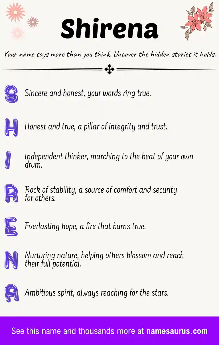 Acrostic poem about Shirena.