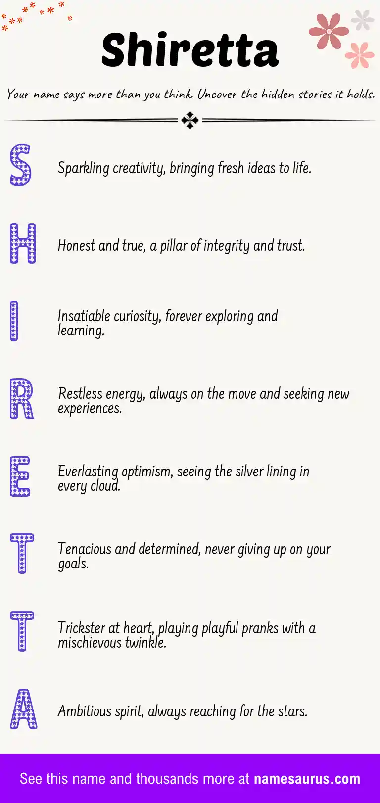 Acrostic poem about Shiretta.