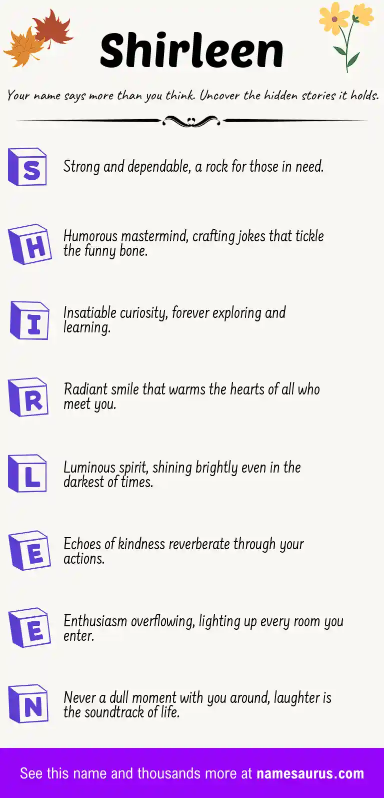 Acrostic poem about Shirleen.