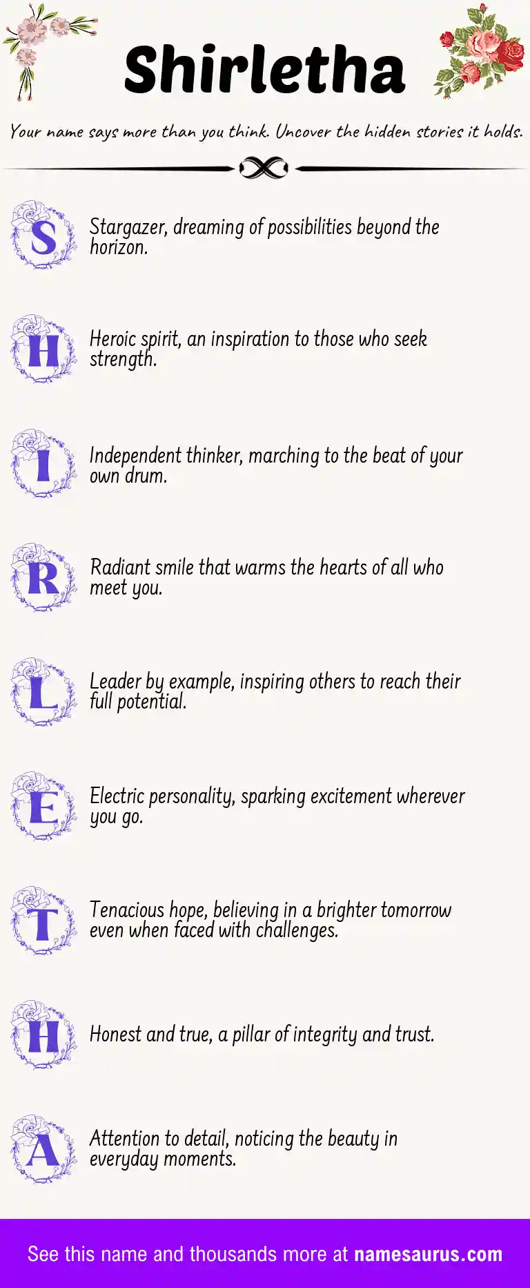 Acrostic poem about Shirletha.