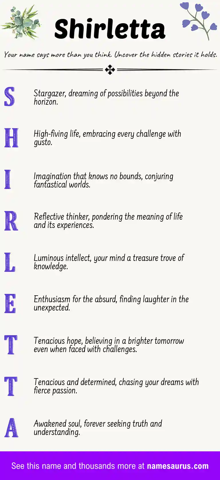 Acrostic poem about Shirletta.