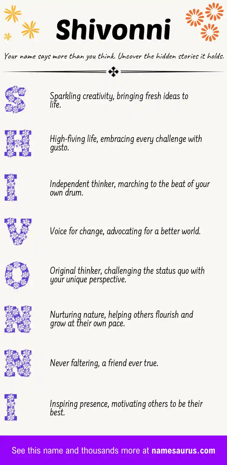 Acrostic poem about Shivonni.