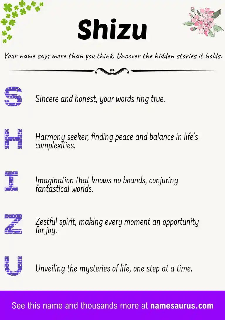 Acrostic poem about Shizu.