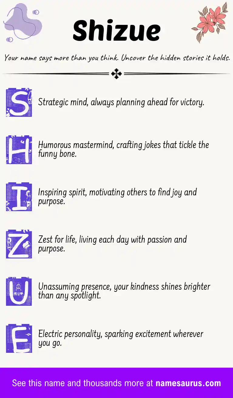 Acrostic poem about Shizue.